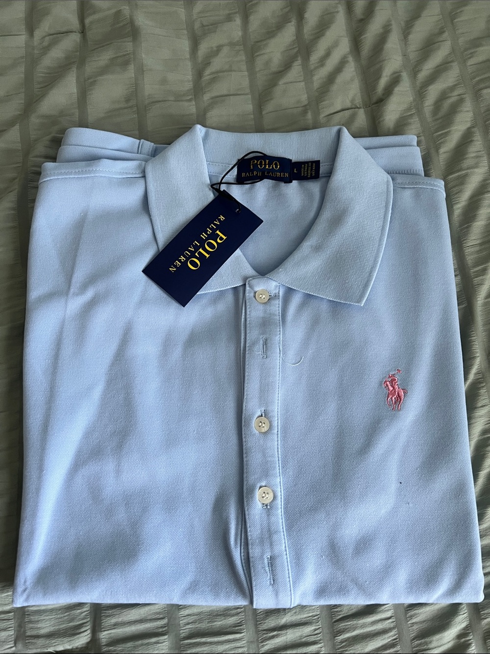 Polo by Ralph Lauren Light Blue Short-Sleeve Polo with Pink Pony